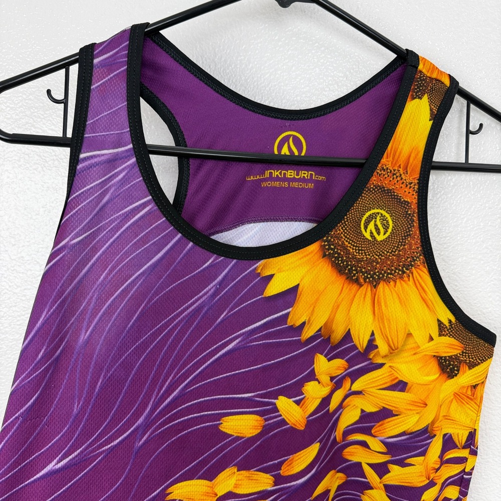 InkNBurn Tank Womens Medium Purple Sunflower Floral Athletic Running Racerback